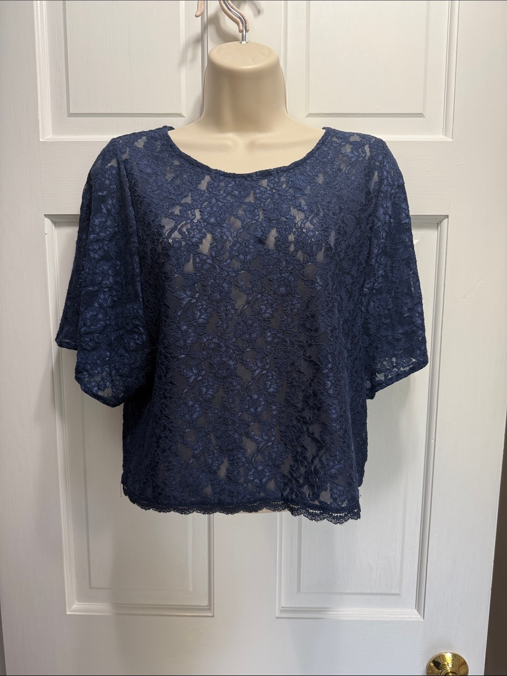Victoria’s Secret sheer lace navy blue short sleeve top